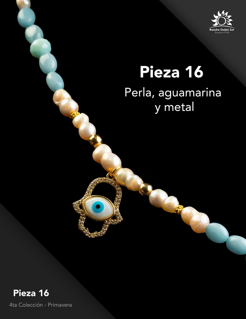 [RDS-C4-016] Pieza 16 · Perla, aguamarina y metal