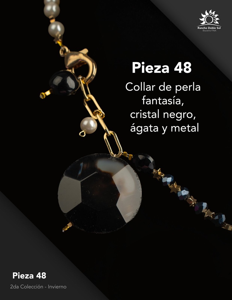 [RDS-C2-048] Pieza 48 · Perla fantasía, cristal negro, ágata y metal