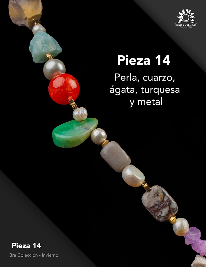 [RDS-C3-014] Pieza 14 · Perla, cuarzo, ágata, turquesa y metal